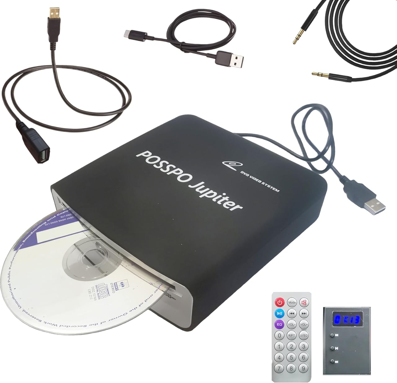 CD DVD Player for Car with USB Port AUX Port, Portable External CD Player That Plugs into Car Laptop Desktop TV Computer, Plug & Play –Upgraded with Extra USB Extension Cable