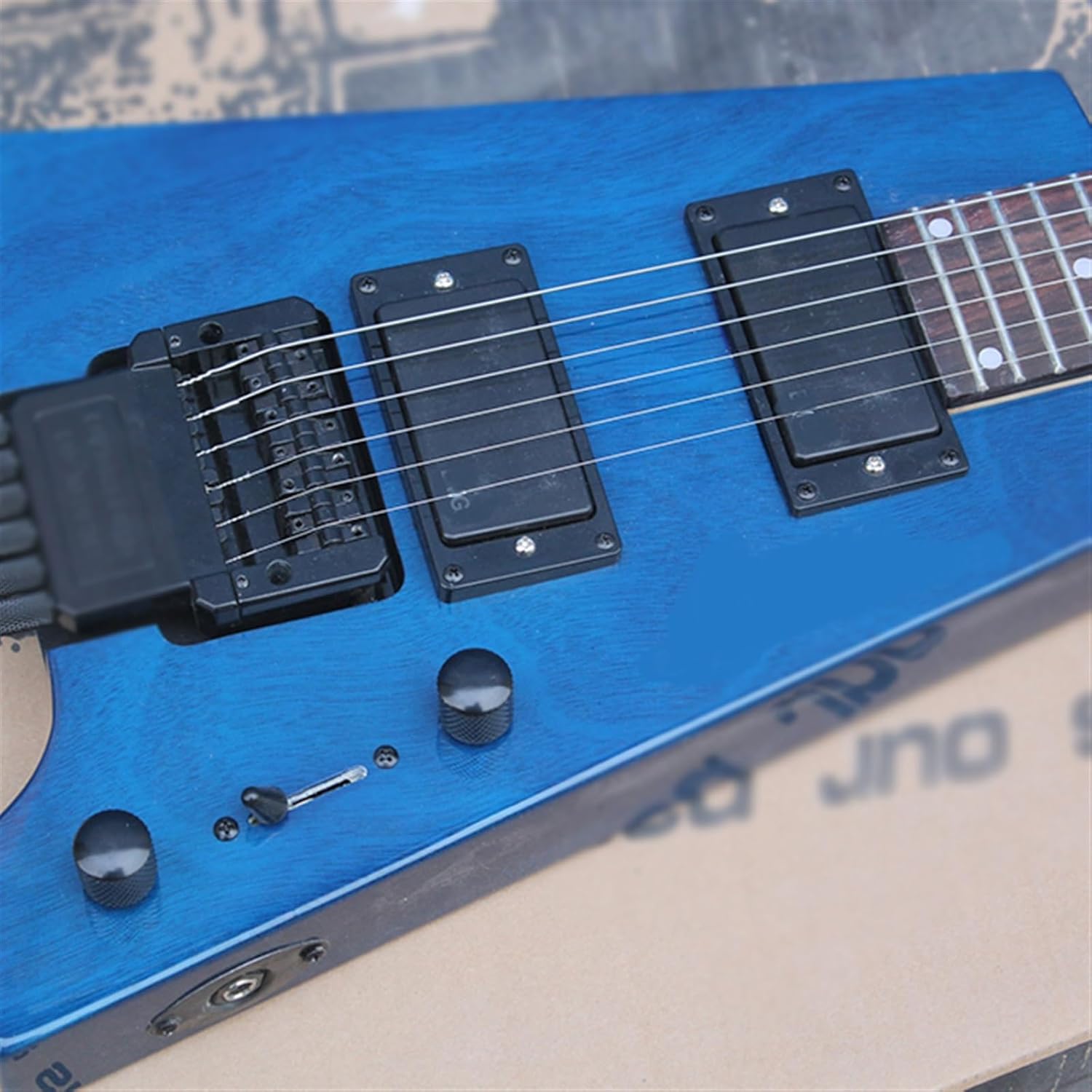 VENEKA Headless Electric Guitar Blue 6 Strings 24 Frets 39 Inches Headless Electric Guitar with Rosewood Fretboard