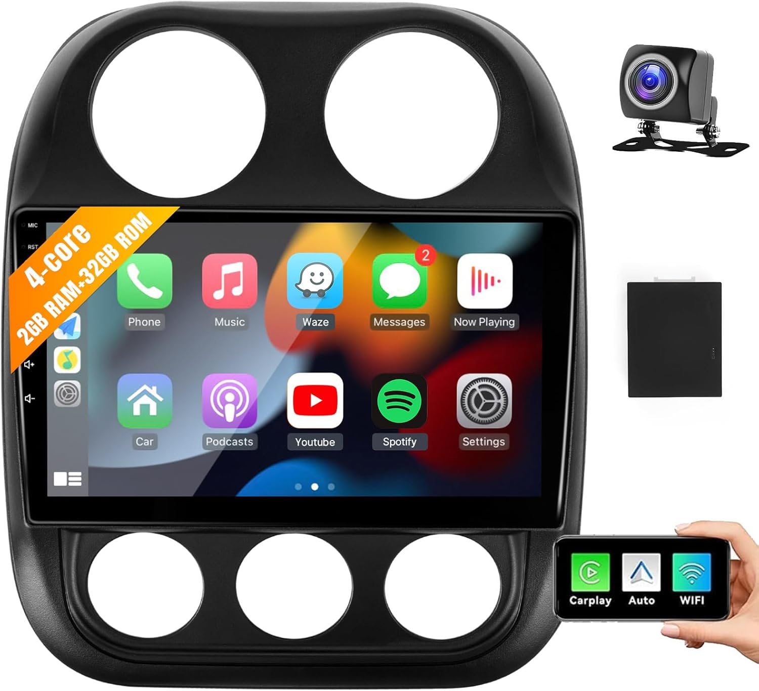 Leadfan Android 12 Car Radio for Jeep Compass 2010-2016 Jeep Patriot 2010-2016 Stereo, 10.1 inch Touch Screen CarPlay Android Auto Mirror Link WiFi Bluetooth with FM GPS Navigation Backup Camera SWC