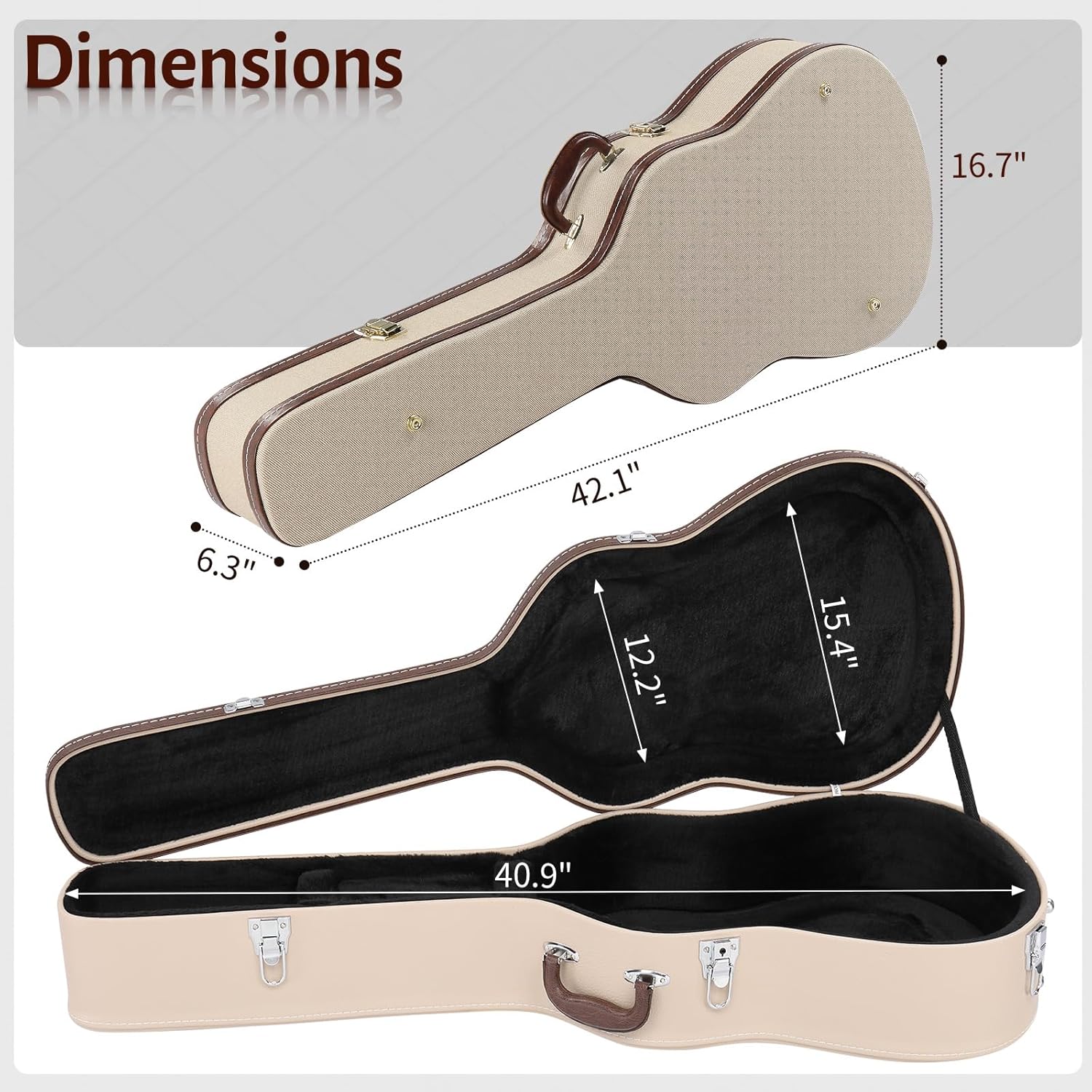 Ktaxon 39 Inch Acoustic Guitar Hard Case, Wood Classical Guitar Case Hard-Shell Gig Bag with Lock Latch Padding, Soft Lining & Accessory Compartment (Beige Grey)