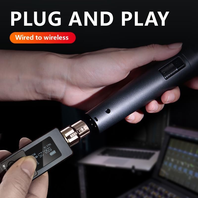 YXG UHF Wireless XLR Transmitter and Receiver Plug-on Wireless Microphone System for Dynamic/Condenser Microphone,with 48V Phantom Power, Electric Guitar/Bass, and More,Audio Mixer, PA System
