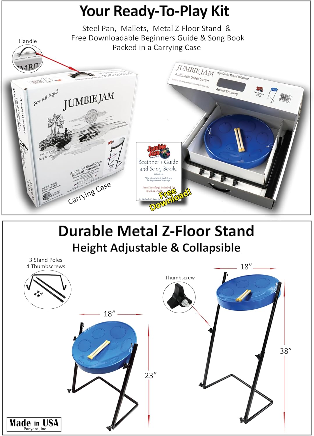 Jumbie Jam Steel Drum Ready-To-Play-Kit Blue Finish with Metal Z-Floor Stand