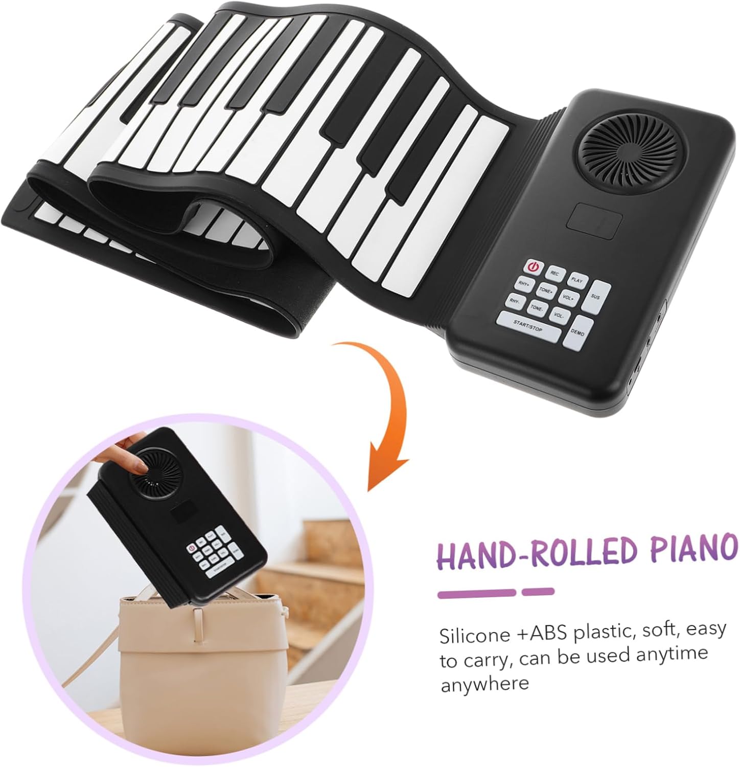 Foldable Keys Roll up Piano Keyboard with Speaker Portable Silicone Electronic Hand Roll Piano for Music Practice Travel Musicians and Beginners