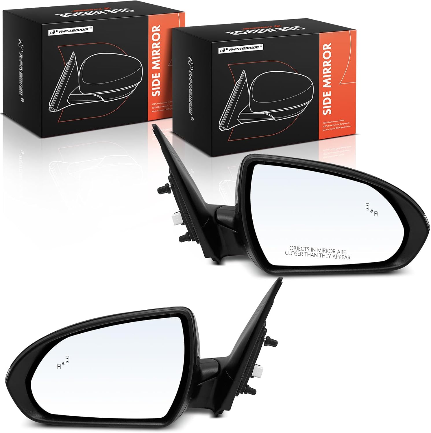 A-Premium Pair (2) Driver and Passenger Side Power Door Mirror - Compatible with Hyundai Elantra 2017 2018 - Heated, Manual Folding, Black Outside Rear View Mirror w/Blind Spot Detection Turn Signal
