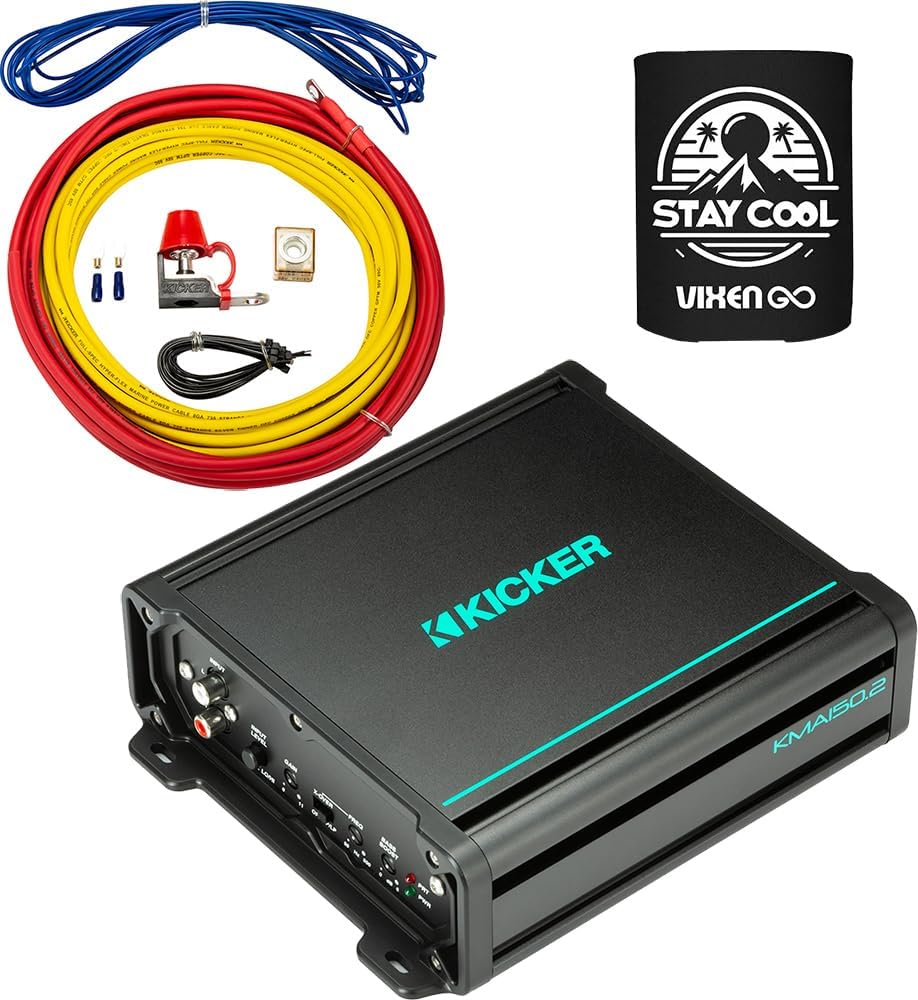 KICKER Amp and Wiring Kit Package of 2 Items 150W 2-Channel KMA Series Marine Amplifier with 8AWG Power Wiring Kit - Boat Kit - 48KMA150.2 Amplifier & 47KMPK8 Wiring Kit