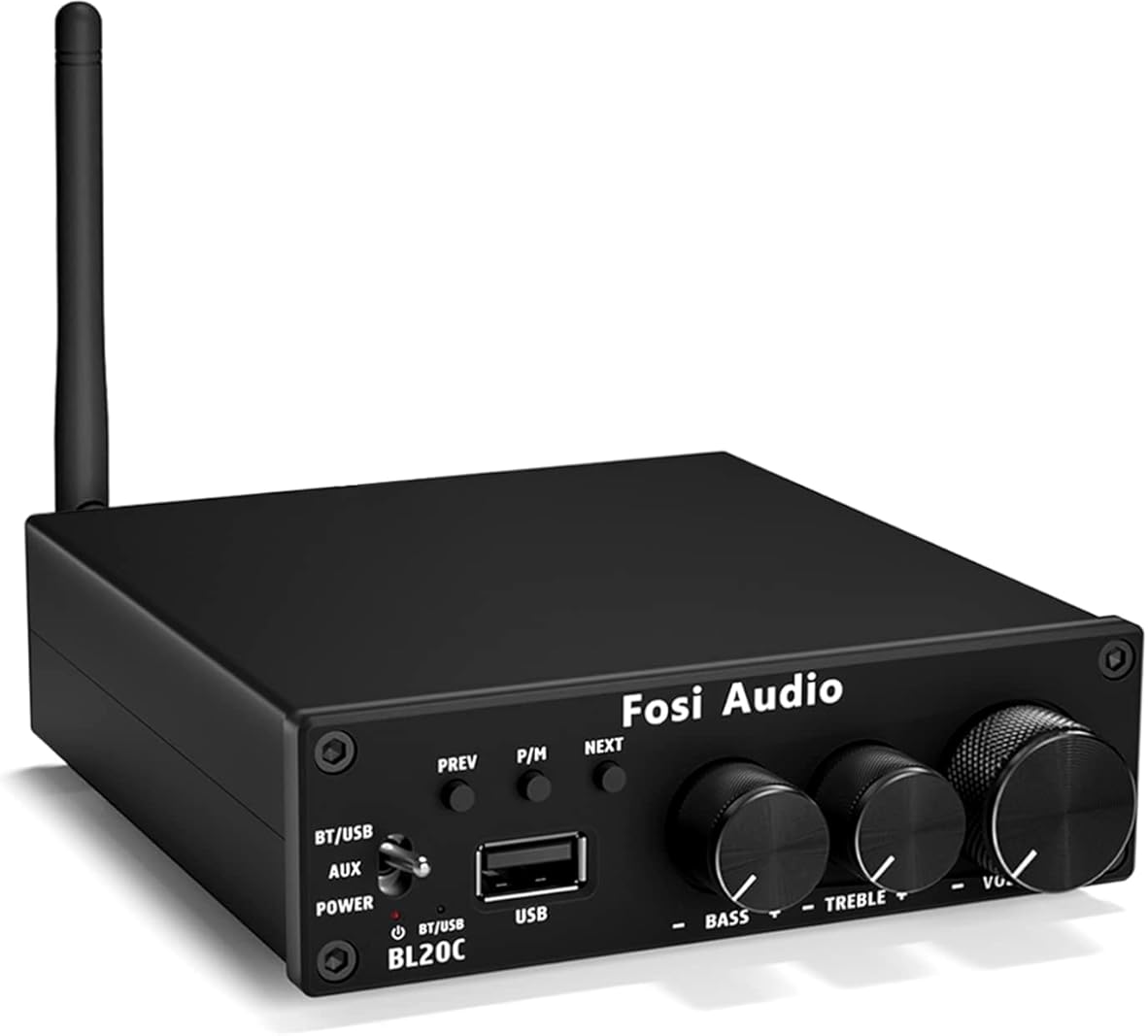 Fosi Audio BL20C Bluetooth 5.0 Stereo Audio Receiver Amplifier 320 Watts 2.1 CH Mini Hi-Fi Class D TDA7498E Integrated Amp U-Disk Player for Home Passive Speakers Powered Subwoofer(with Power Supply)