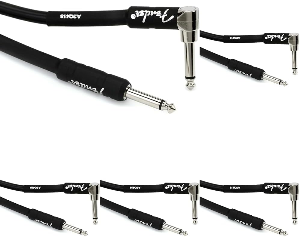 Fender Professional Series Instrument Cable, Straight/Angle, Black, 18.6ft (Pack of 5)