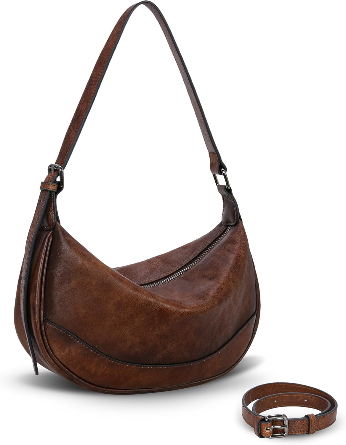 HESHE Genuine Leather Crossbody Purses for Women Designer Shoulder Bag Multi Compartments Trendy Vintage Purse