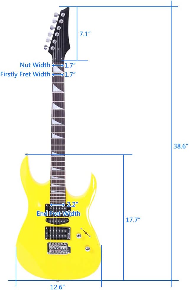 Ktaxon Full-Size Electric Guitar, Solid Body HSH Pickups 170 Guitars Beginner Kit with Gig Bag, Shoulder Strap, Tremolo Arm, Cable, Picks All Accessories (Yellow)