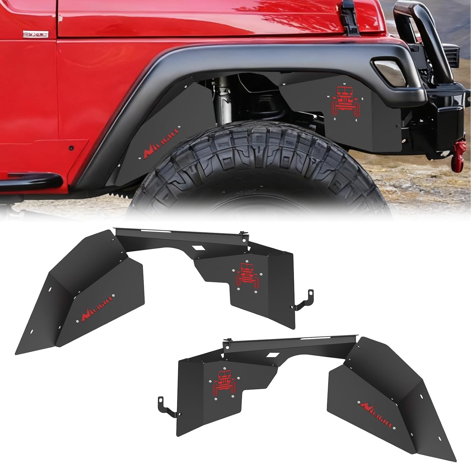 Nilight TJ Front Inner Fender Liners Fit for 1997 1998 1999 2000 2001 2002 2003 2004 2005 2006 Jeep Wrangler TJ & LJ, 2PCS Offroad Powder Coated Steel Splash Mud Guard Wheel Well Liner Covers