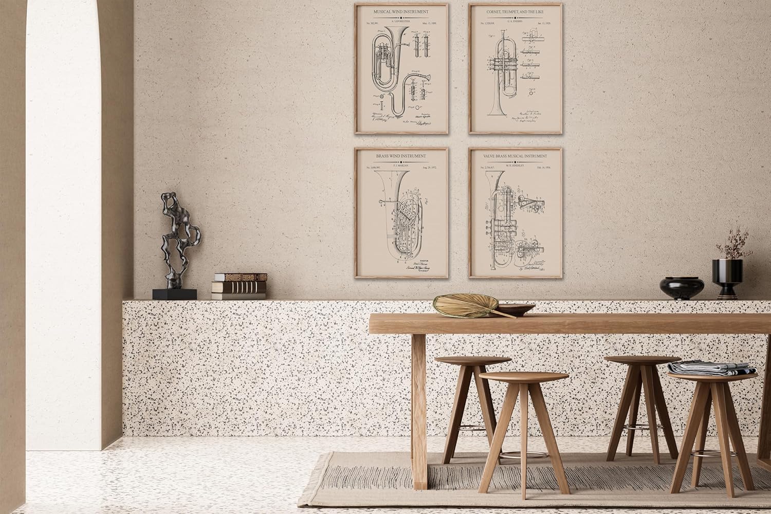 Poster Master 4-Piece Trumpet Blueprint Poster - Horn Patent Print - Tuba Art - Music Art - Technical Drawing Art - Cornet Art - Wind Instrument Art - Music Room Wall Decor, 24x32 Unframed Wall Art