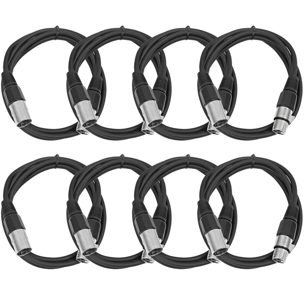 Seismic Audio - SAXLX-6-8 Pack of 6' Black XLR Male to XLR Female Patch Cables - Balanced - 6 Foot Patch Cords