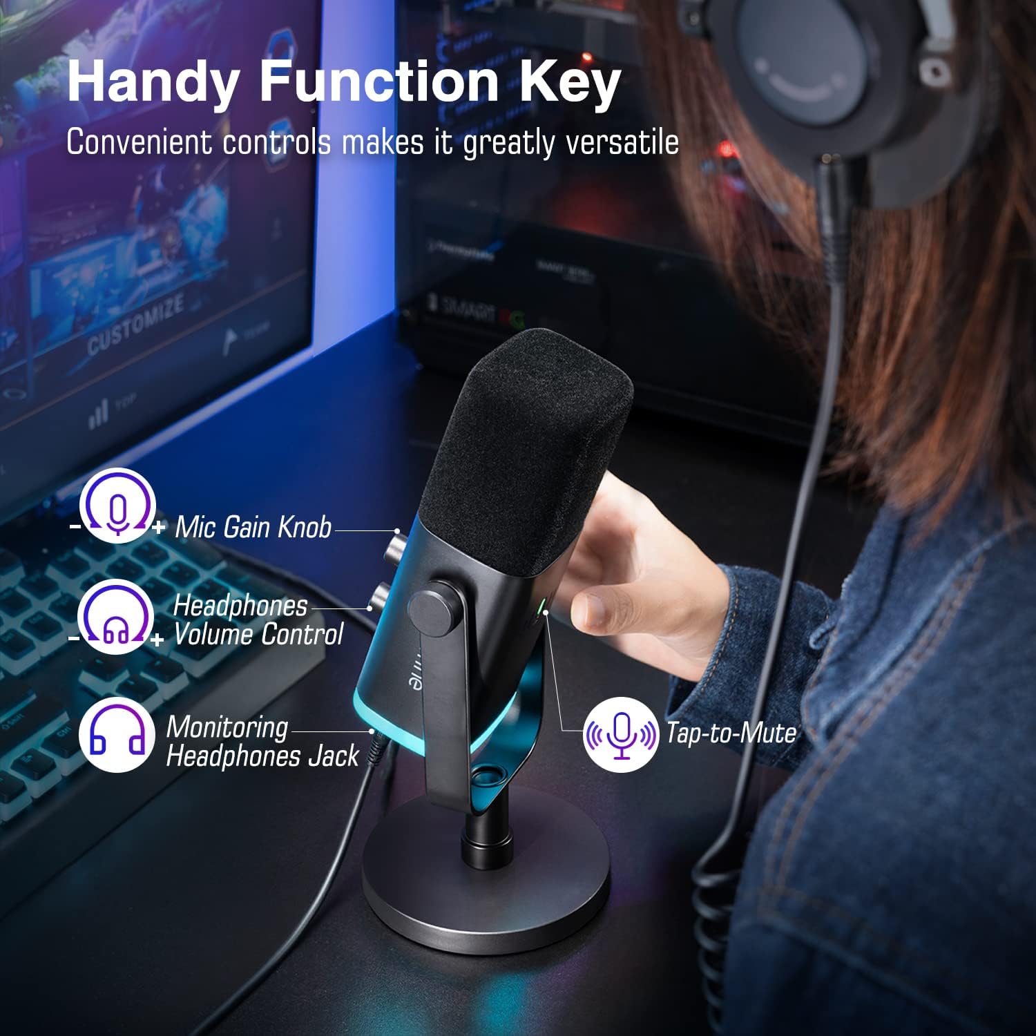 FIFINE Gaming Headset and XLR Dynamic Microphone Bundle, USB Headset Set with 7.1 Surround Sound for PS5/PS4, Podcast Recording Mic with RGB, Mute Button, Headphones Jack for Vocal YouTube (H9+AM8)