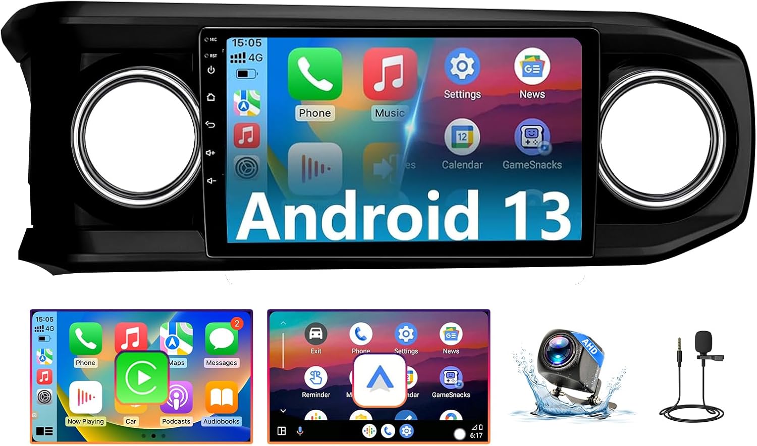 Android 13 Car Stereo Head Unit Compatible with Toyota Tacoma 2016-2023, Touch Screen Car Radio with Wireless CarPlay&Android Auto, GPS/FM/WiFi/Bluetooth, 1080P Reverse Camera, SWC (Black, 10 Inch)