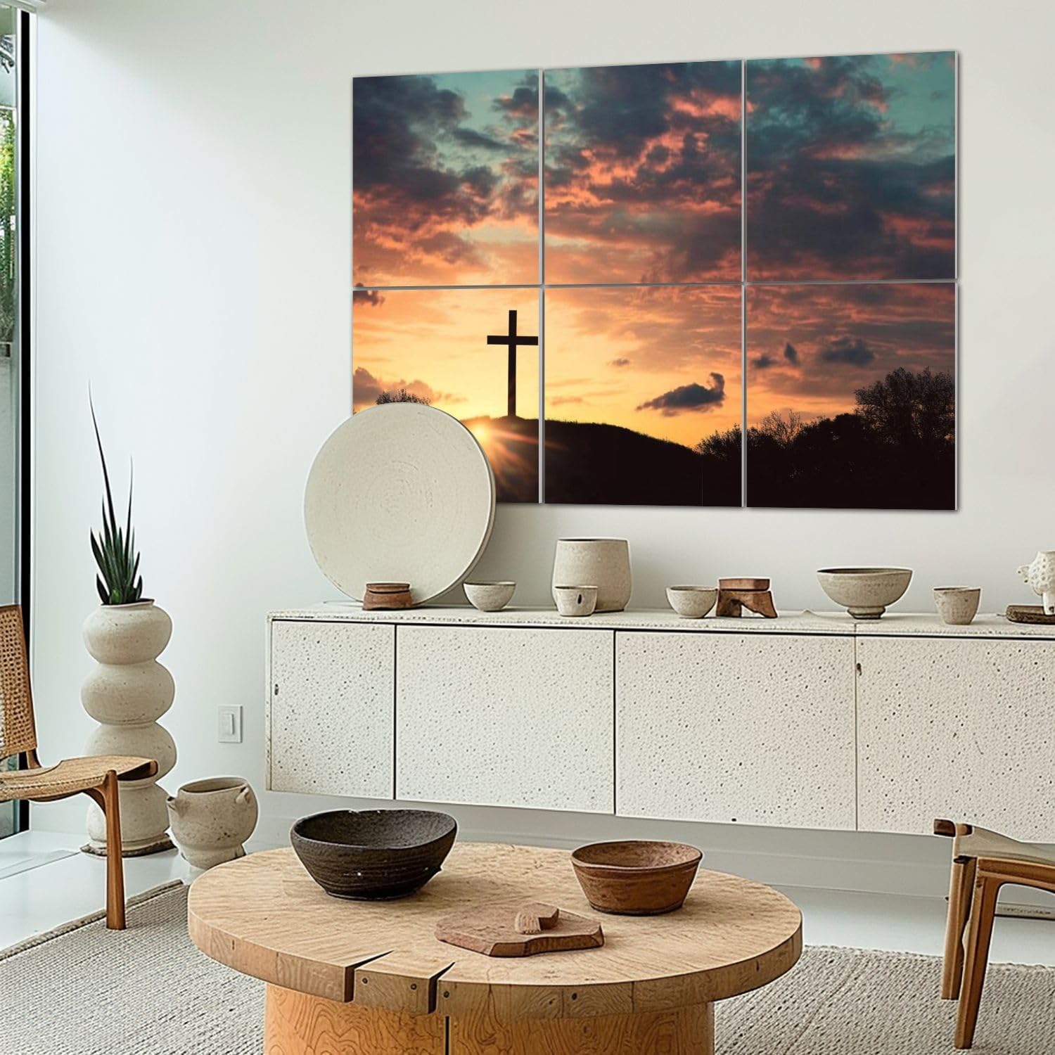 Art Acoustic Panels Self Adhesive Easter Crucifixion scene three 6Packs Decorative Soundproof Wall Panels Large Sound Absorbing Panels for Home Office 48