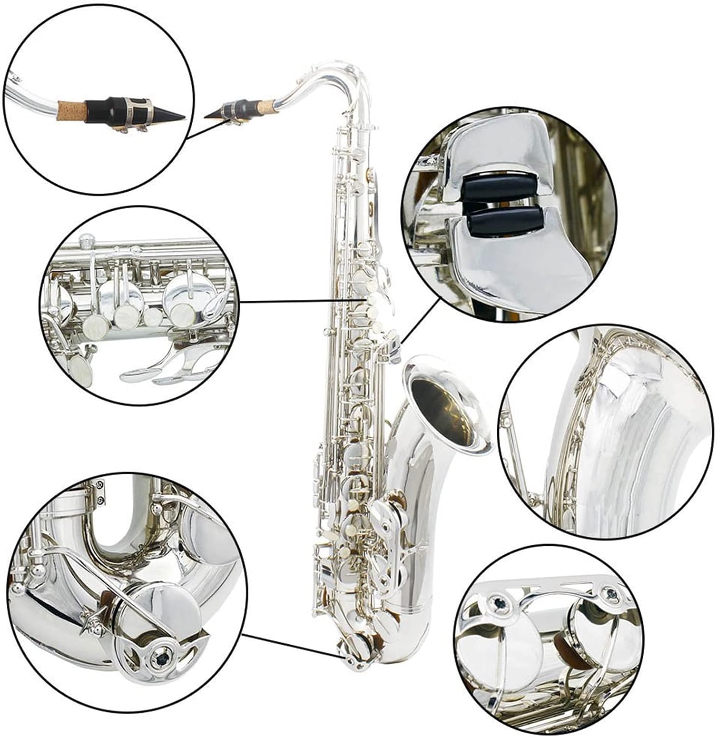 KESHUO Brass Bb Tenor Saxophone Sax Carved Pattern Shell Buttons Wind Instrument with Case Gloves Cleaning Cloth Belt Brush Brass Sax Beginners Kit