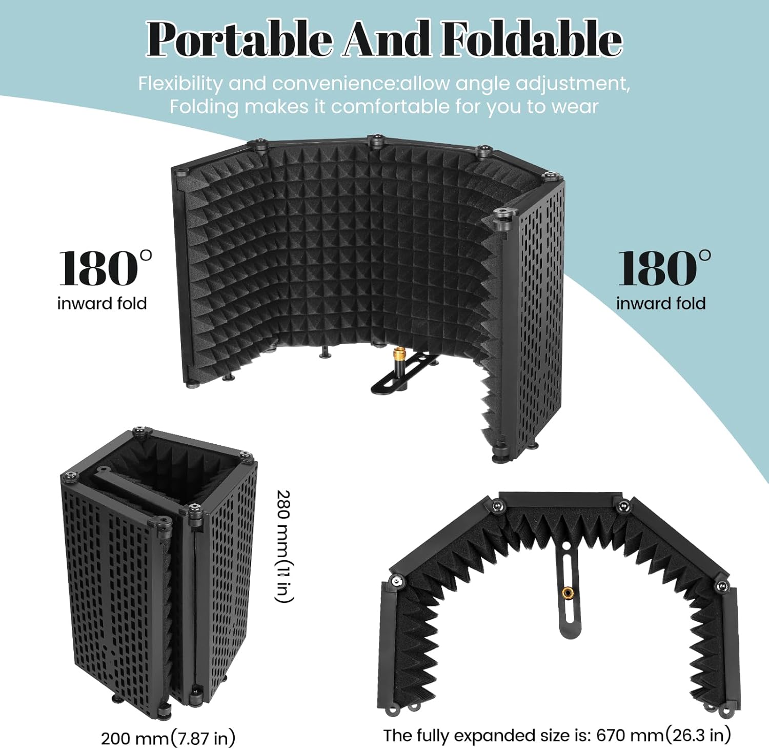 Microphone Stand With Isolation Shield,Recording Studio Equipment With Pop Filter,Tripod Stand, Foldable Mic Shield With Sound Insulation For Recording Studio, Podcasts,Broadcasting