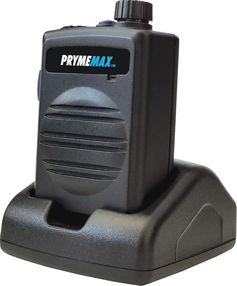 PRYMEMAX™ BTH-550-MAX Wireless Speaker Microphone with Desk-Top Charger, Rotary Volume Control for 2-Way Radios, Cellphones and Tablets with Bluetooth (iOS or Android), Works with Most PTT (PoC) Apps