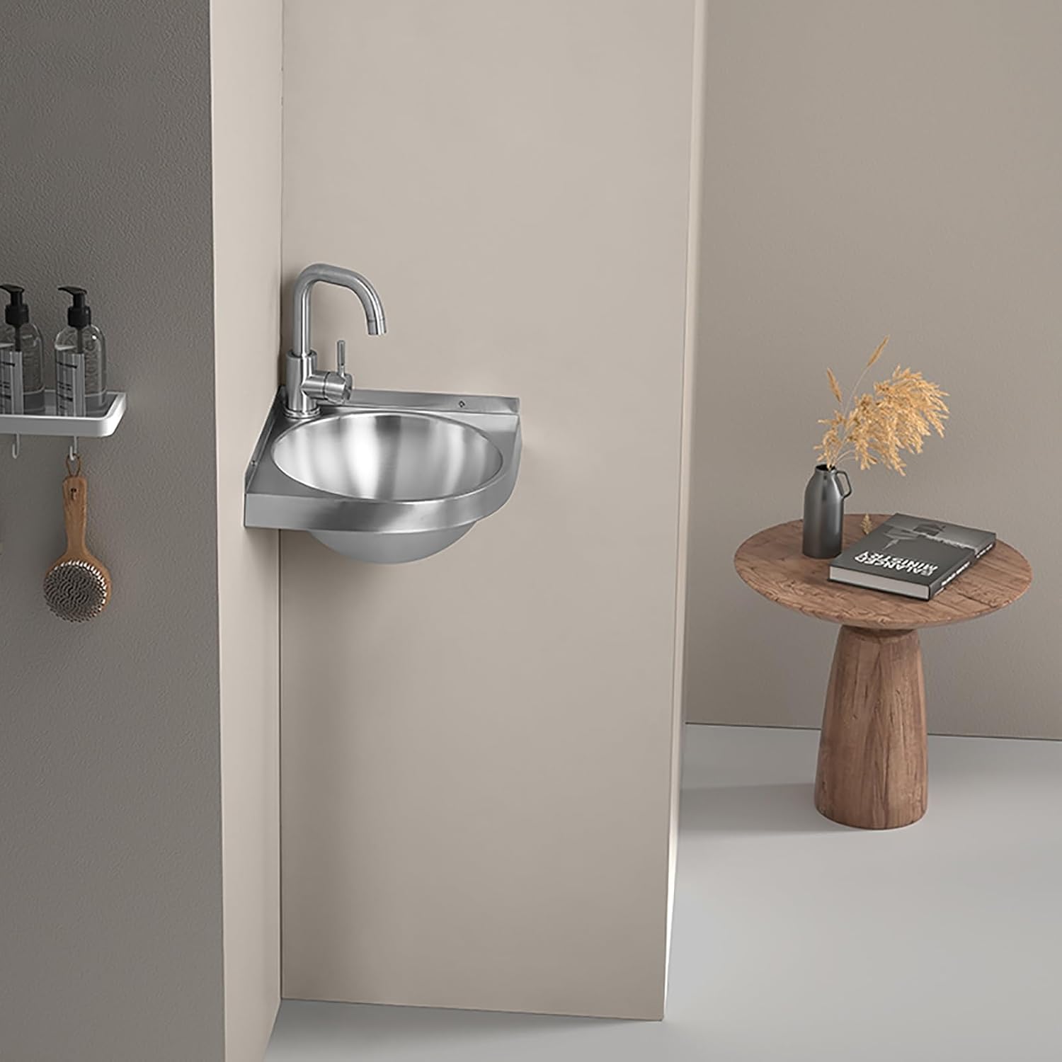 Compact Triangular Stainless Steel Wall Mount Corner Sink 12.5