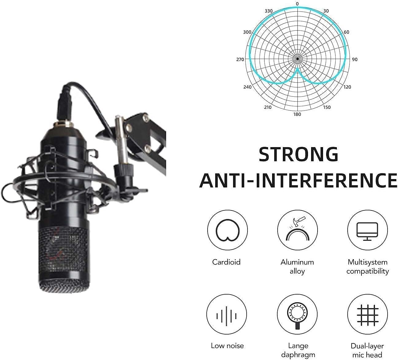 USB Microphone Kit, Metal Recording Microphone Set with Adjustable Armature, Condenser Computer Microphone
