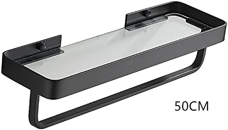 Shower Shelves Bathroom Shower Shelf, with Bar Black Glass Shelf, Wall Mounted Storage Holder Bathing Accessories (Color : 50cm Black)