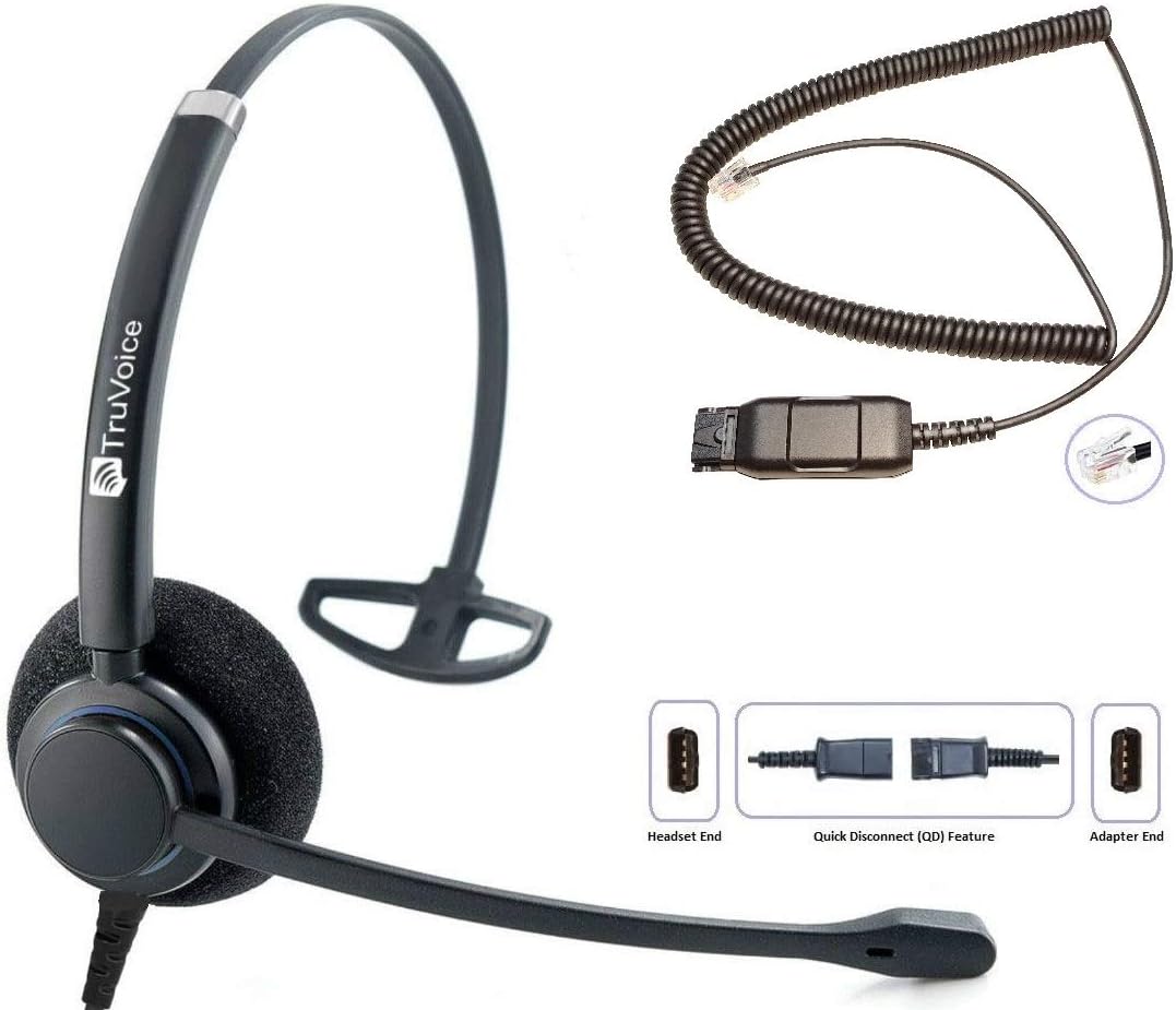 TruVoice HD-100 Professional Wired Headset with Noise Canceling Microphone & HD Speakers - Includes Amplified Adapter Cable Compatible with Avaya 16xx, 96xx and J Series Desk Phones