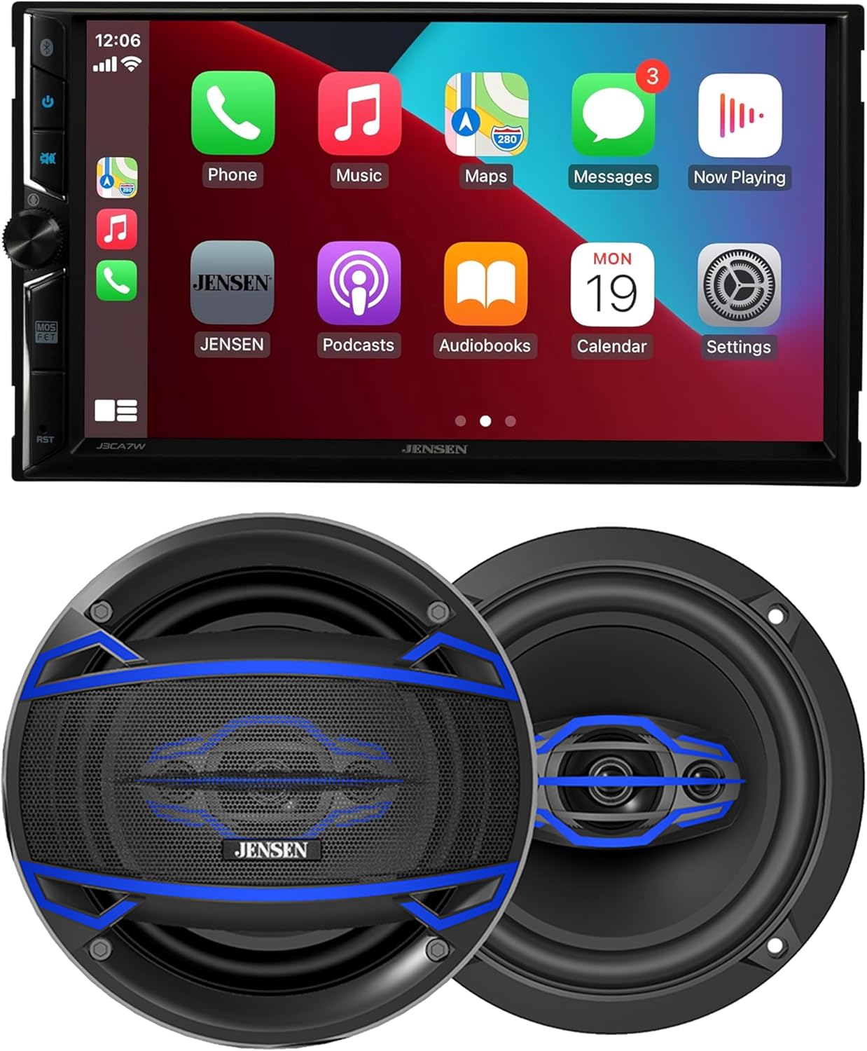 JENSEN J3CA7W 7-inch Car Stereo & JS6504 4-Way 6.5 inch Car Speakers