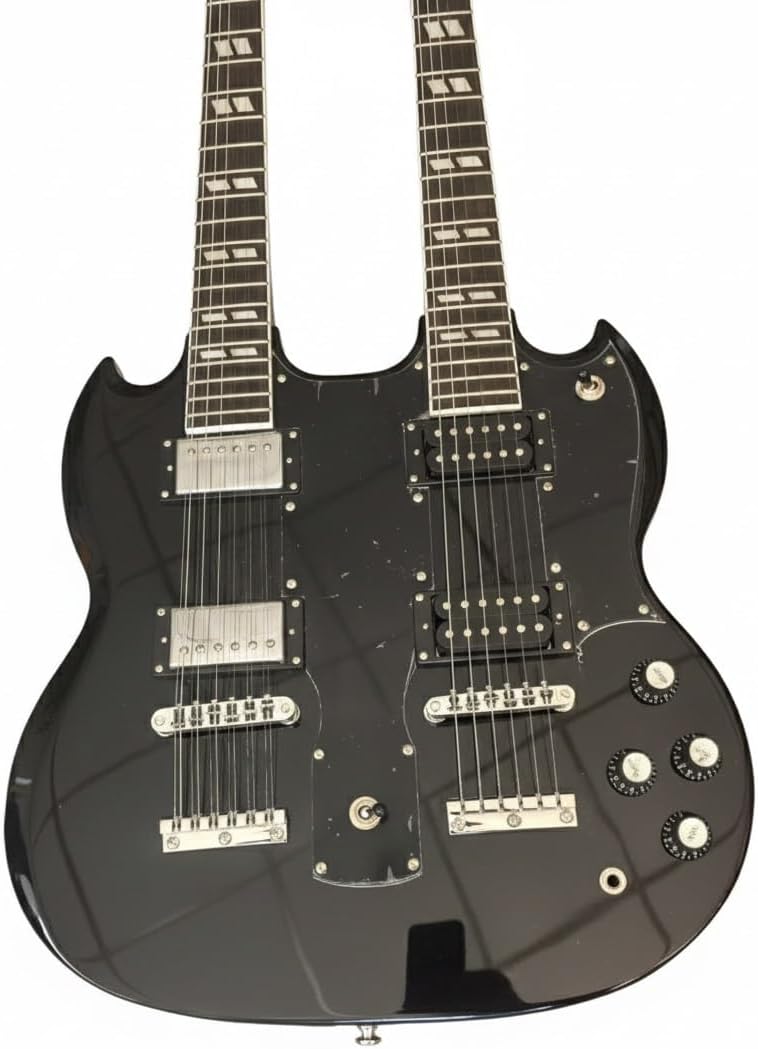 Double Neck Electric Guitar 12 String & 6 - Solid Mahogany Body & Rosewood Fretboard Dual Humbucker Pickups(Black)