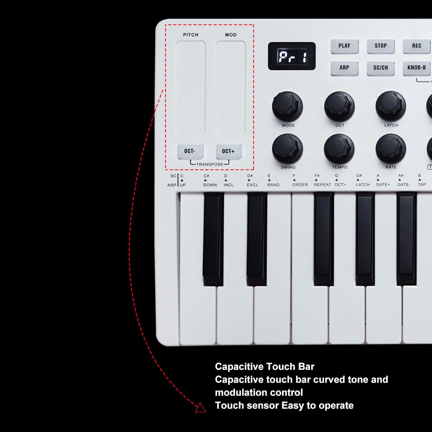 25 Key USB MIDI Keyboard Controller with 8 Backlit Drum Pads, 8 Assignable Knobs, Supports Bluetooth or Wired Connection, for for OS X for Android