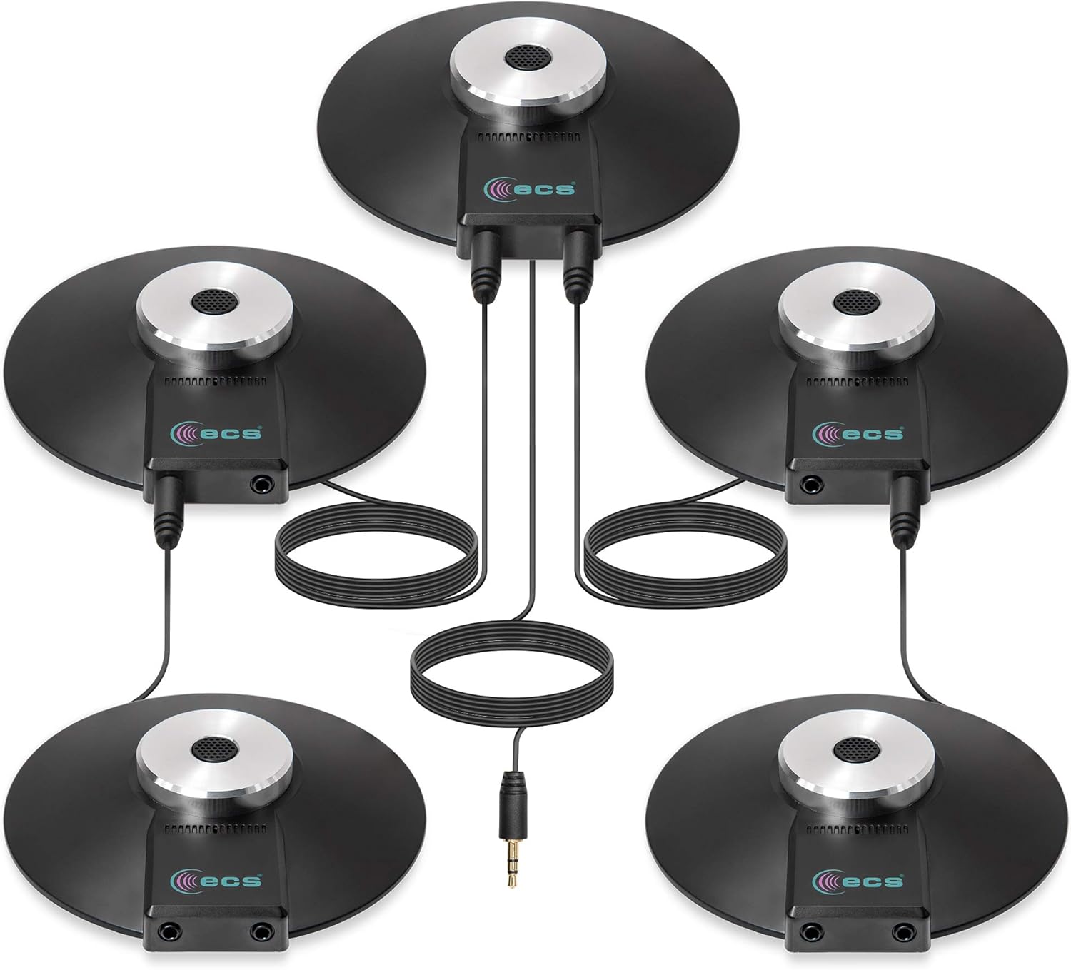 ECS WordForum 3.5mm TRS 360° Omnidirectional Stereo Conference Microphone for PC - with Daisy Chain Option, Condenser Mic for Teleconferencing - 5 Pack