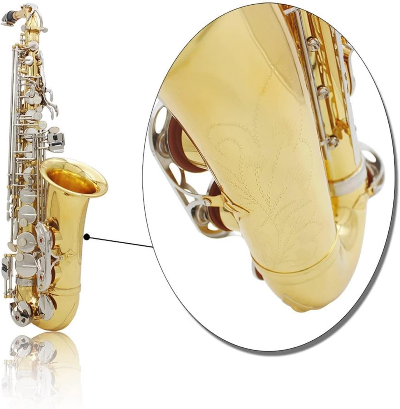 Saxophones Alto Saxophone Sax Glossy Brass Engraved EB E- Flat Natural White Shell Button Wind Instrument with Case Mute Gloves Beginner Sax
