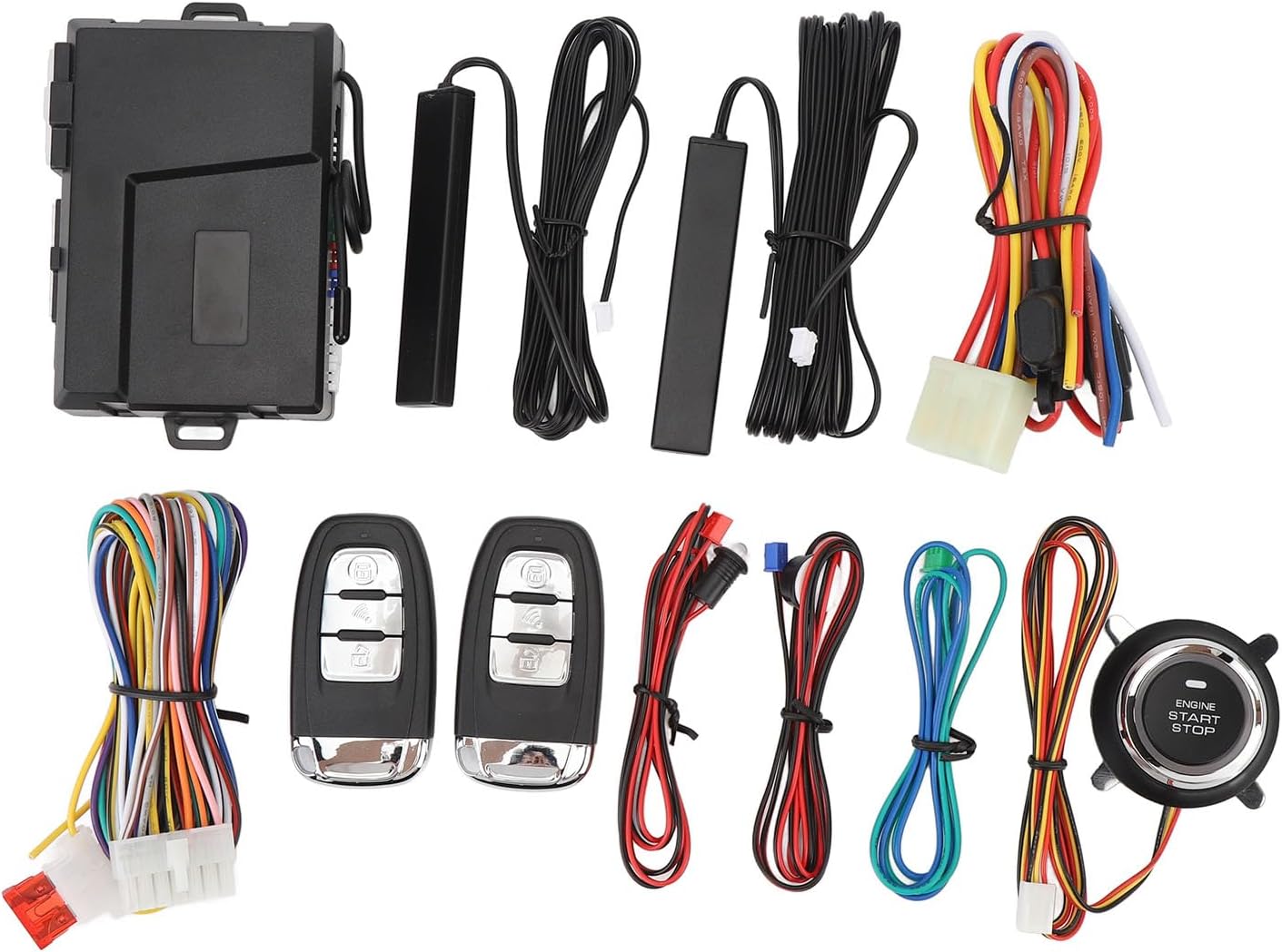 Keyless Entry Car Alarm System for 12V Fuel Cars, Push Start Button and Remote Start System Kit, Enhanced Vehicle Security with Anti Hacking Technology, Auto Sensing Lock and