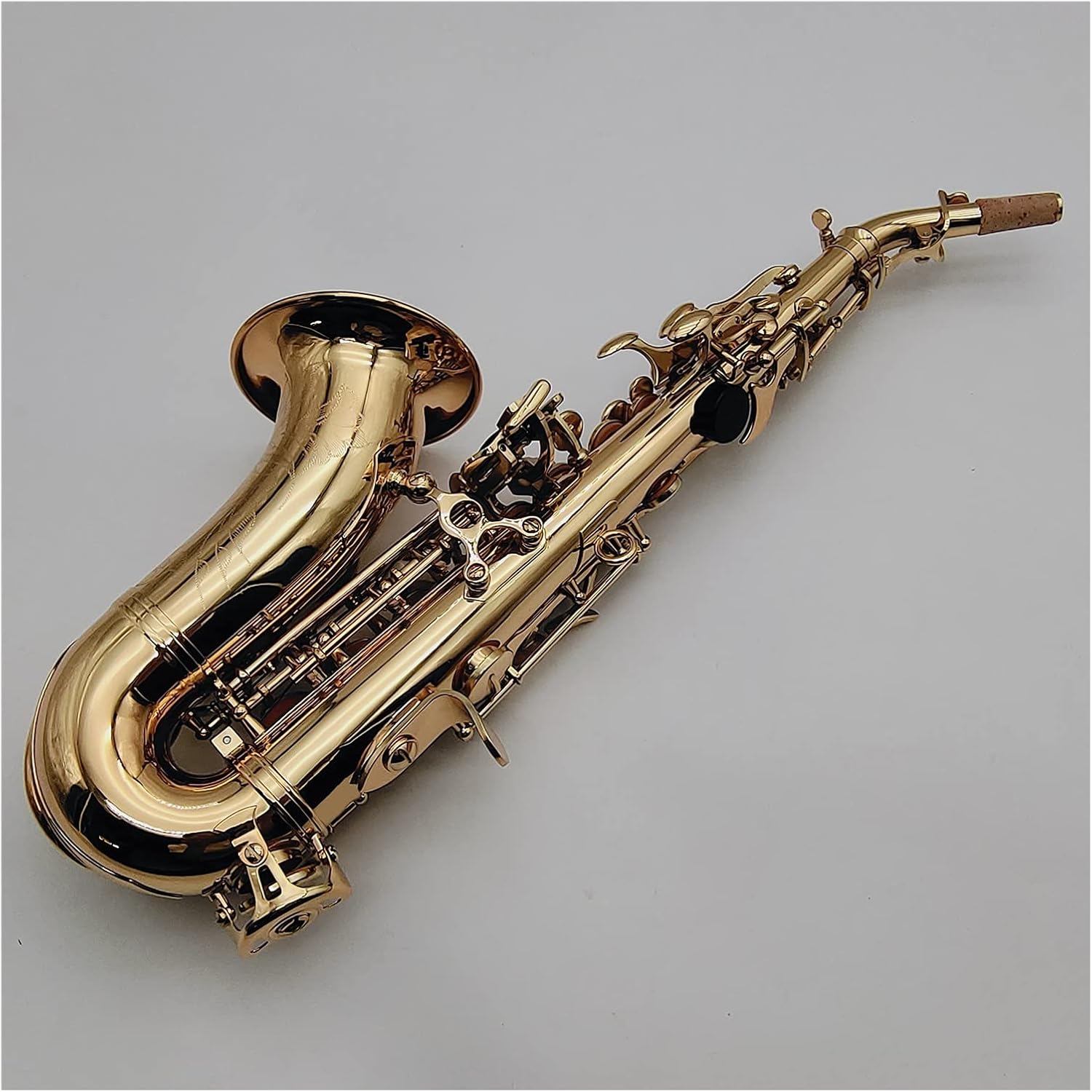 Saxophone Straight Curved Neck Saxophone Soprano B Flat Brass Plated Gold Lacquer Woodwind Instrument with Case Accessories