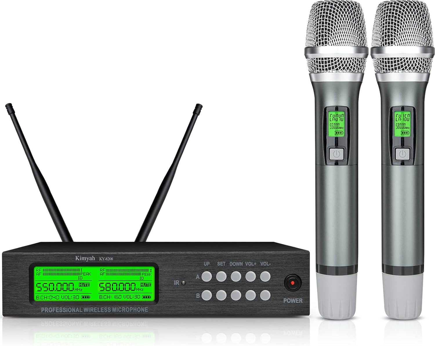 Kimyah Wireless Microphone System, All Metal Dual UHF Cordless Mics of Handheld, 328ft Range, Ideal for Church, Conference and Karaoke, DJ, Wedding(KY-8208)