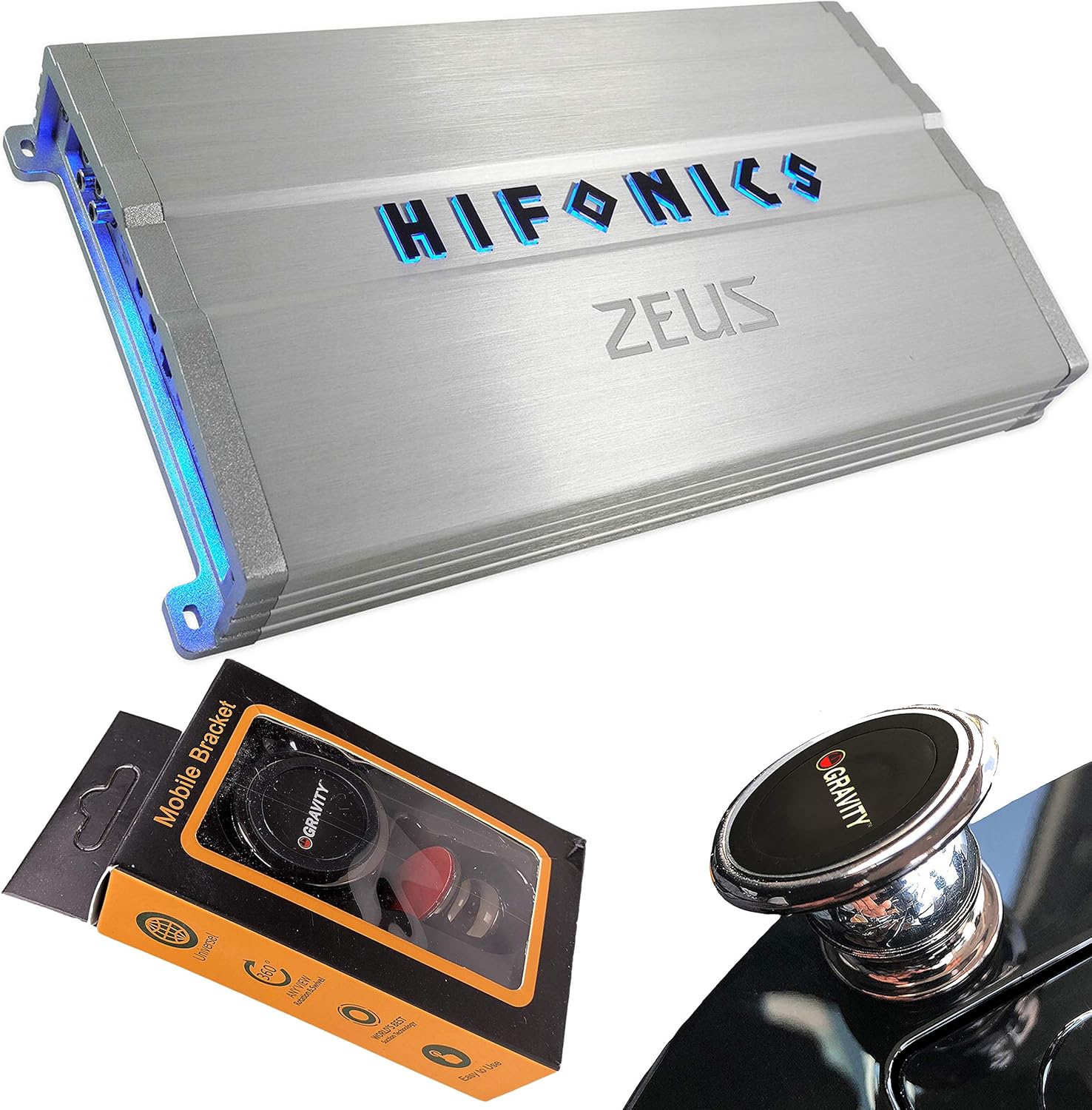 Hifonics ZG-1200.4 Zeus Gamma 1200 Watts 4-Channel Full Range Bridgeable Audio Amplifier Class A/B Amp for Car & Vehicles with Gravity Magnet Phone Holder Bundle