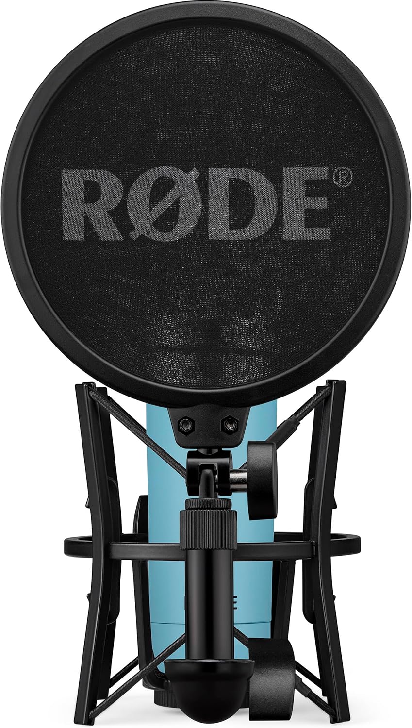 Rode NT1 Signature Series - Blue Condenser Microphone with SM6 Shockmount, Tripod Base Microphone Stand and Pop Filter