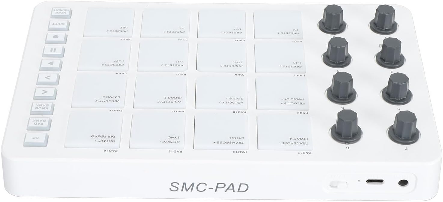 MIDI Controller, USB MIDI Pad Controller MIDI Beat Maker Machine with 16 RGB Drum Pads and 8 Rotating Knobs