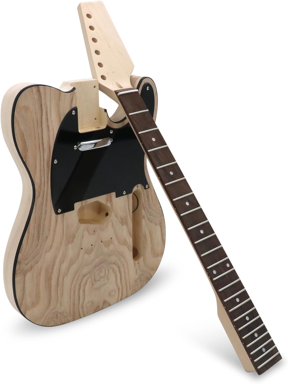 DIY Electric Guitar Kit Beginner Kit TL Style 6 String Right Handed Basswood Body with Ash Burl Top Hard Maple Neck Rosewood Fretboard Chrome Hardware Build Your Own Guitar.