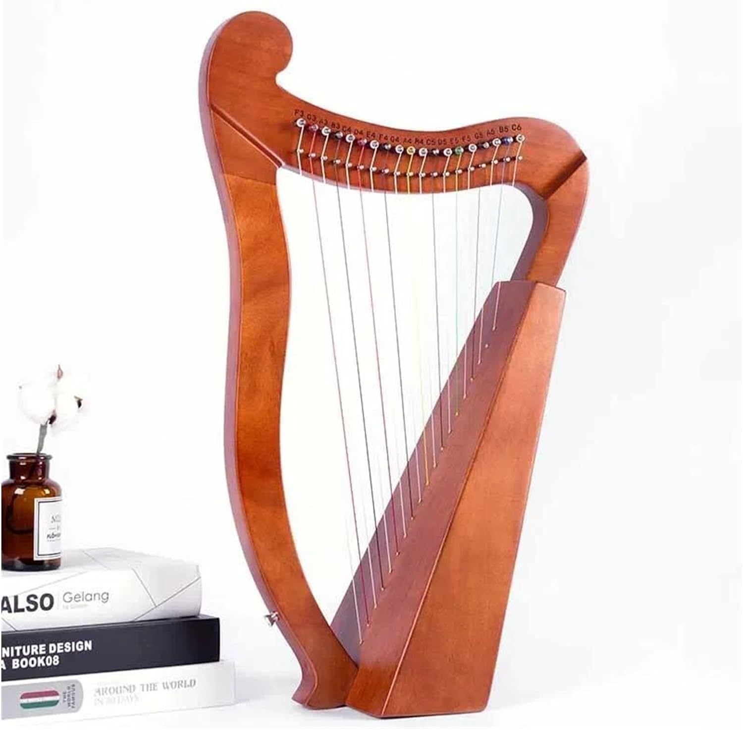 Lyre Harp Set Wooden 15 String Harp Rare Musical Instrument Professional Portable Harp Musical Instrument Accessories(19 Strings2)