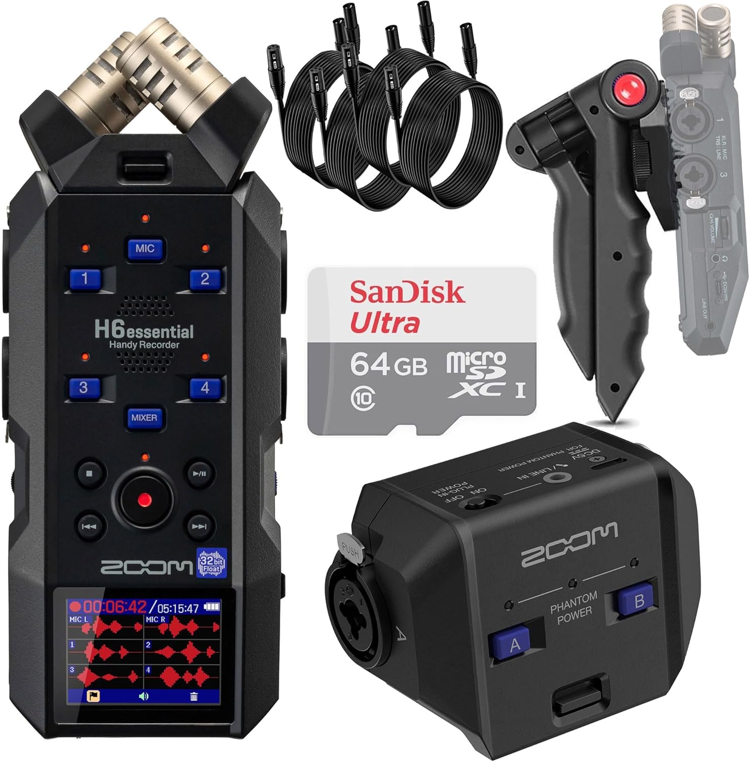 Zoom H6essential 6-Track 32-Bit Float Portable Audio Recorder with EXH-6e Dual XLR-1/4