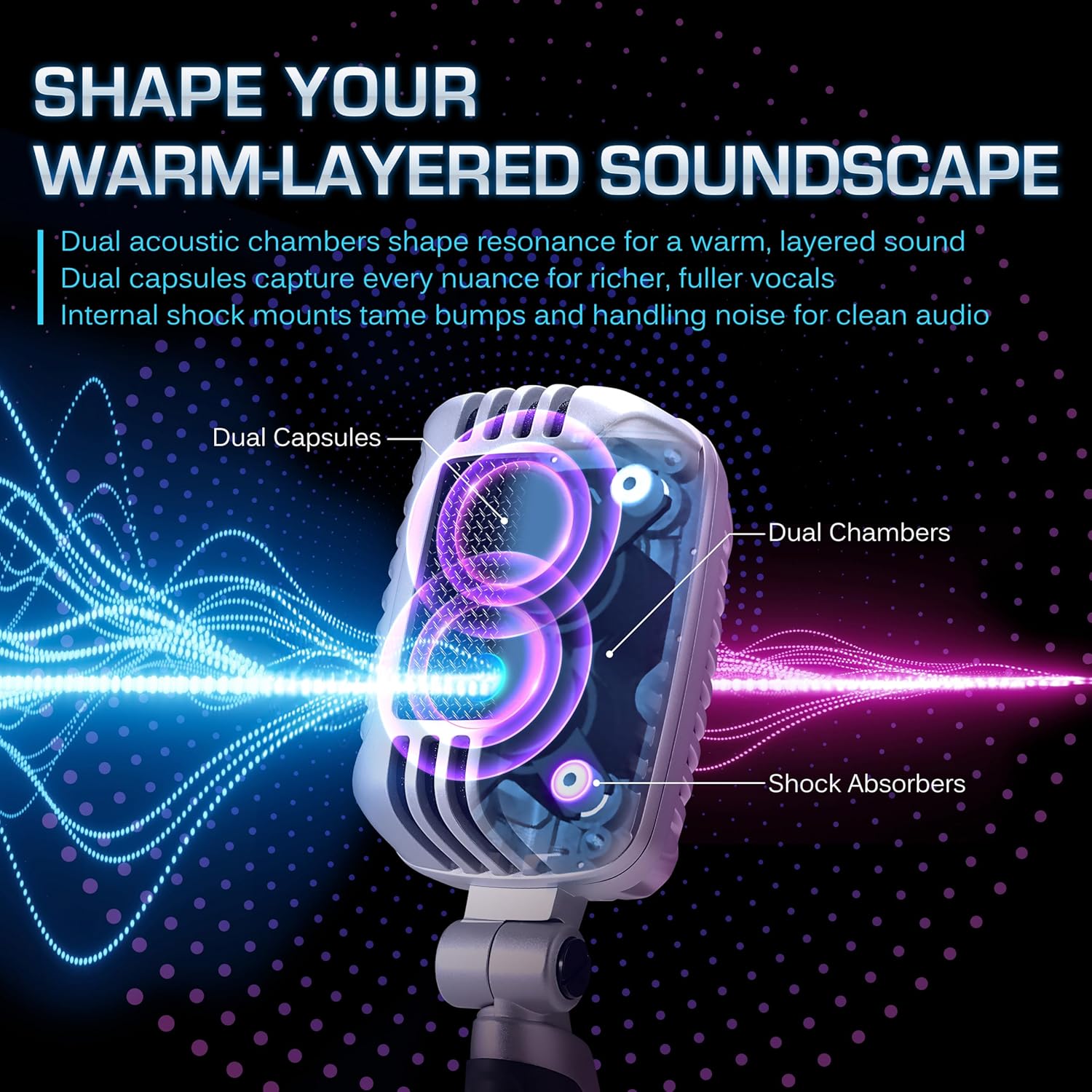 CAROL CLM-101 Professional Vintage Wired Microphone – Dynamic Supercardioid with Dual Microphone-Capsules for Singing, Karaoke, and Stage, Includes Mic, Storage Bag & Switch(Cable Not Included) -Black