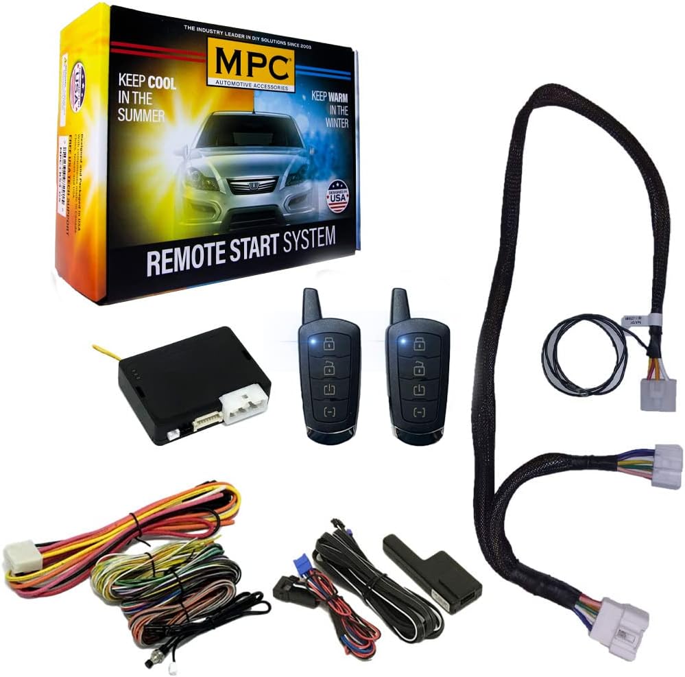 MPC Remote Starter Compatible with 2006-2010 Toyota Yaris |Dot-Key| |Gas| Plugin T-Harness - Firmware Preloaded - (2) Extended Range 4-Button 2-Way Remotes - Up to 3,000 ft