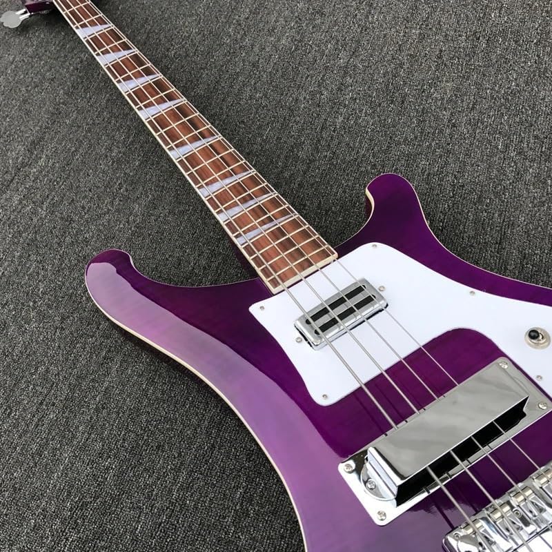 4-String Electric Bass Guitar - Stunning Purple Gloss Finish with Flame Maple Top, 22-Fret Rosewood Fretboard