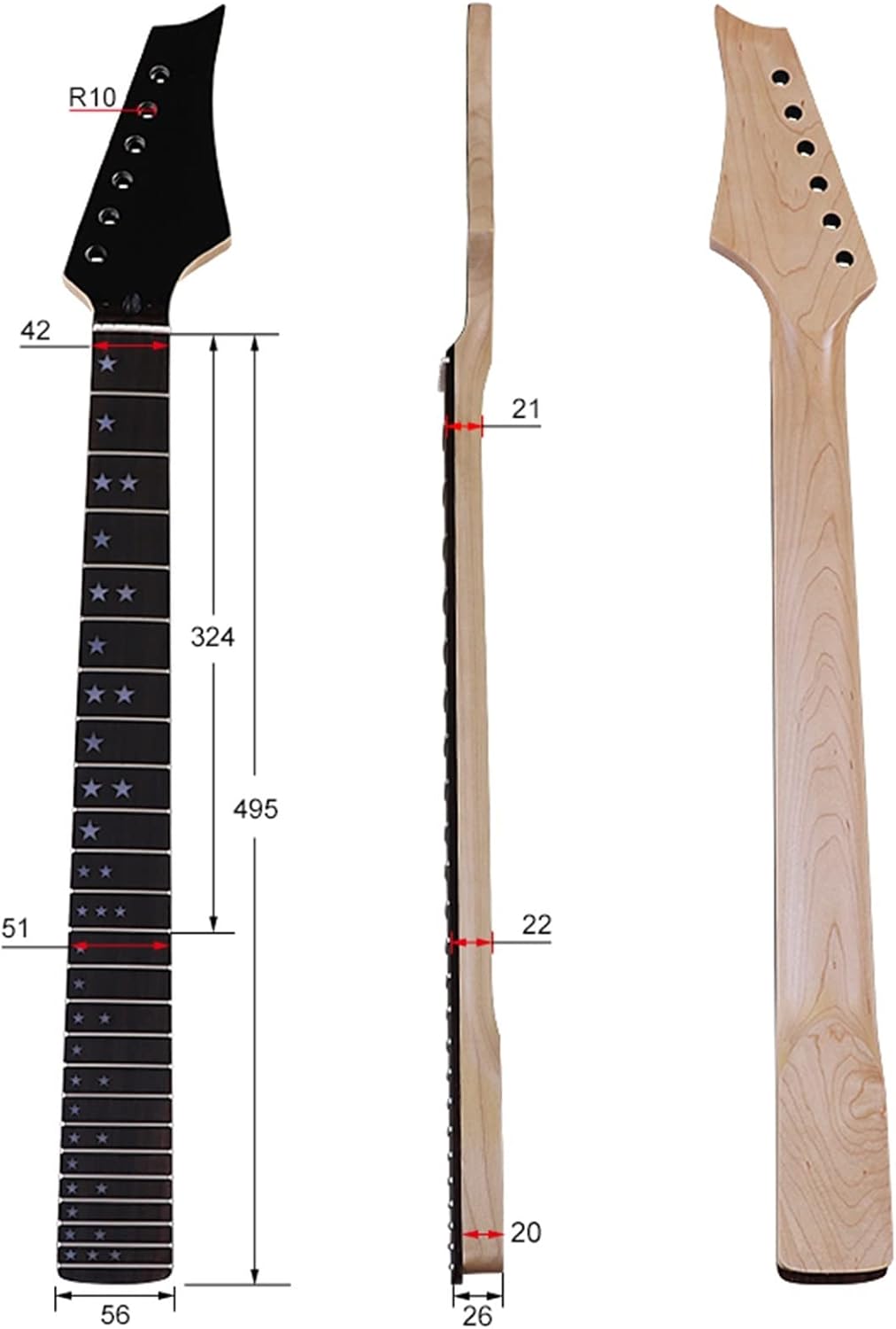 6 String Electric Guitar Neck 24 Frets Maple Wood Fingerboard with Color Shells Star Position Unfinished Guitar Neck (Color : 01)