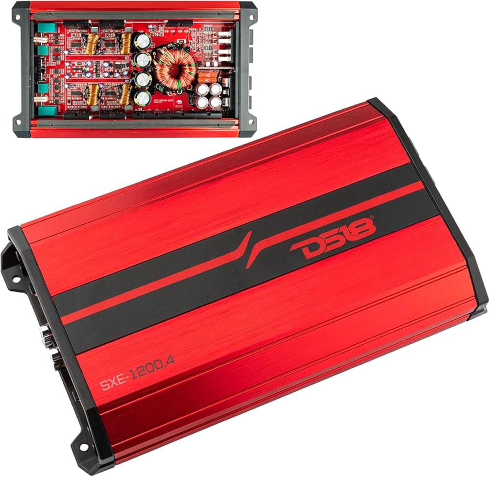 DS18 SXE-1200.4/RD Car Amplifier Stereo Full-Range Class A/B 4-Channel 60x4 RMS @4 OHM 1200 Watts - Powerful and Compact Amp for Speakers in Car Audio System