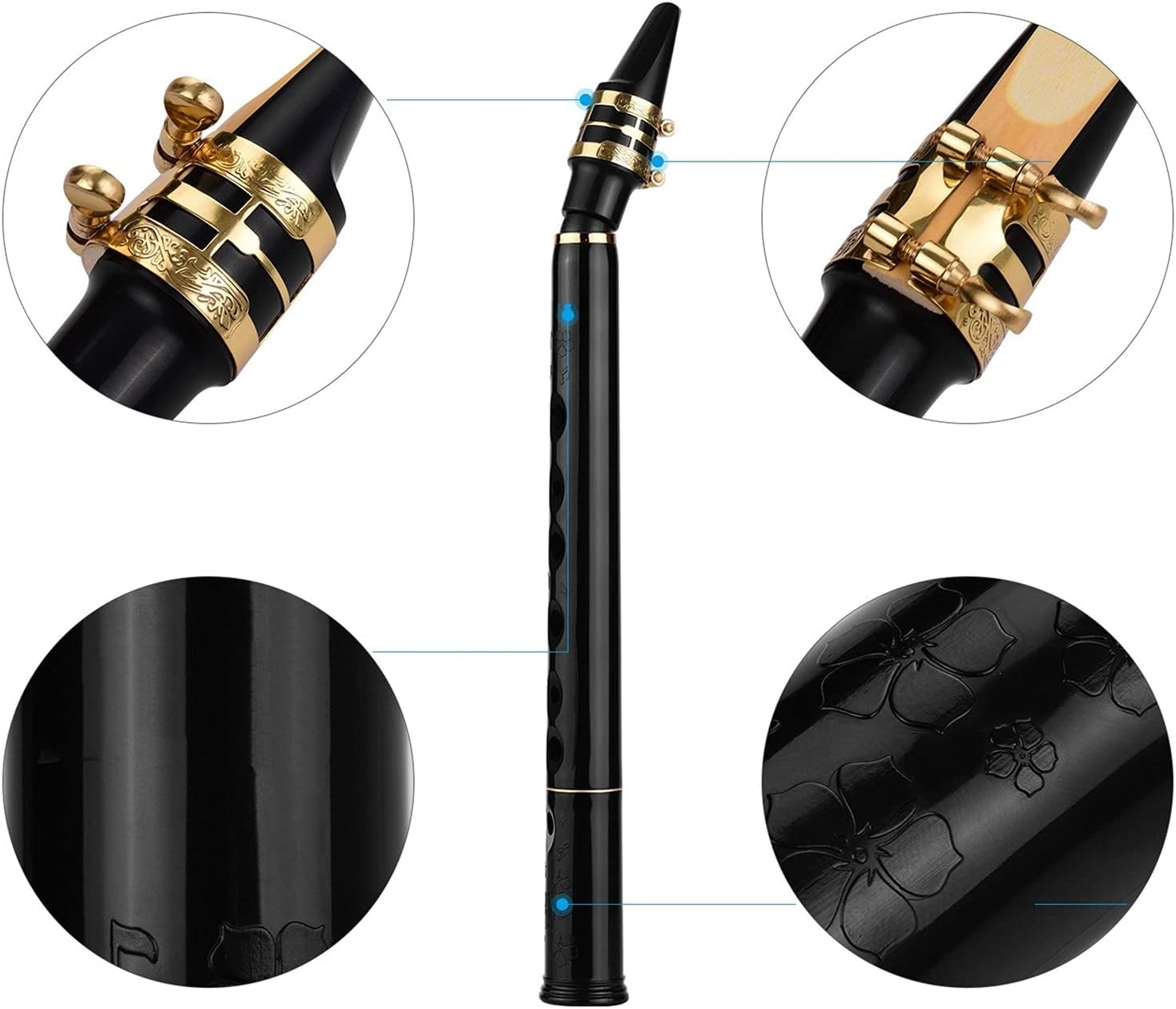 Mini Pocket Saxophone Sax ABS Material with Mouthpieces 10pcs Reeds Carrying Bag Woodwind Instrument Student Saxophone (Color : Black 01)