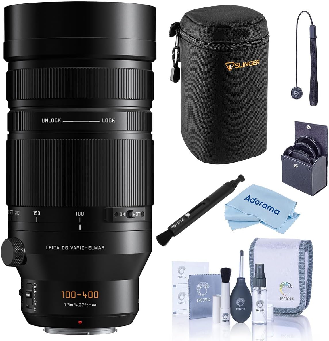 Panasonic Leica DG Vario-Elmarit 100-400mm f/4.0-6.3 II ASPH Lens, Bundle with Large Lens Case, 72mm Filter Kit, Lens Pen Lens Cleaner, Cleaning Kit, Small Cleaning Cloth and Lens Cap Tether