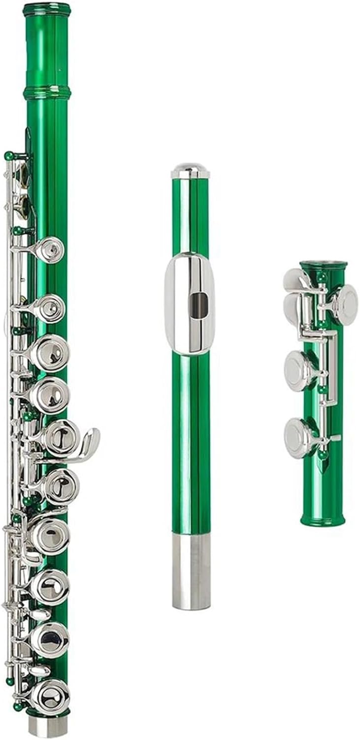 Cross Flute 16 Holes Closed Hole Green Transverse Flute C Tone Cupronickel Woodwind Musical Parts Accessories