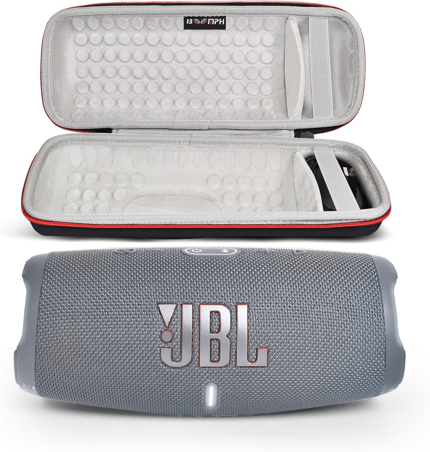 JBL Charge 5 Portable Waterproof Wireless Bluetooth Speaker Bundle with Portable Hard Carrying Protective Case - Gray