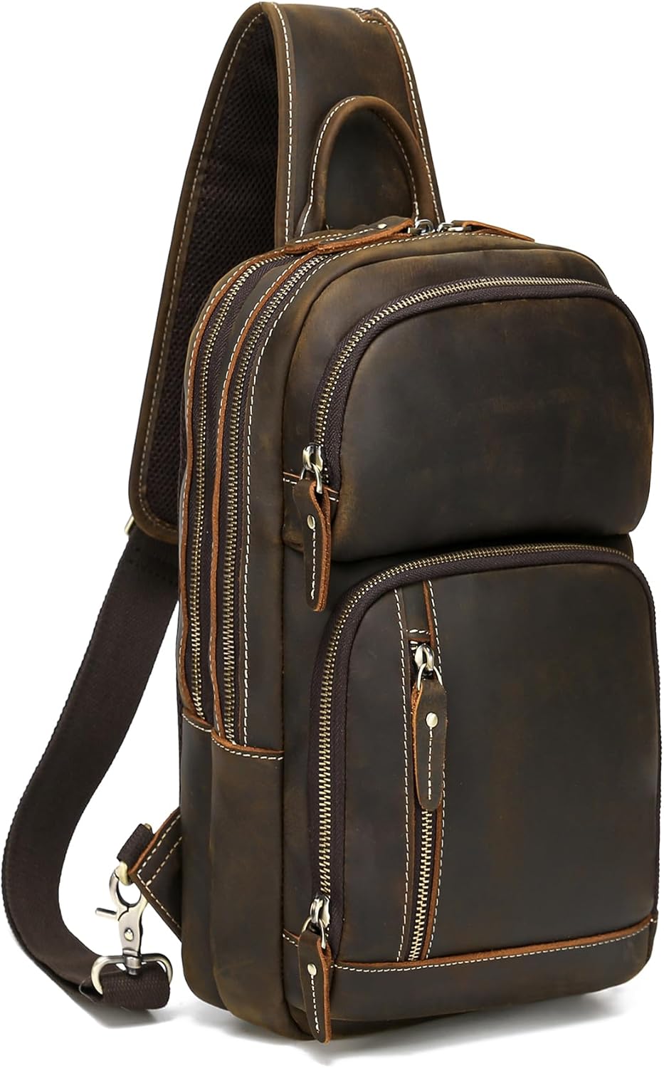 LANNSYNE Full Grain Leather Sling Bag For Men, Crossbody Bag fits 12.9